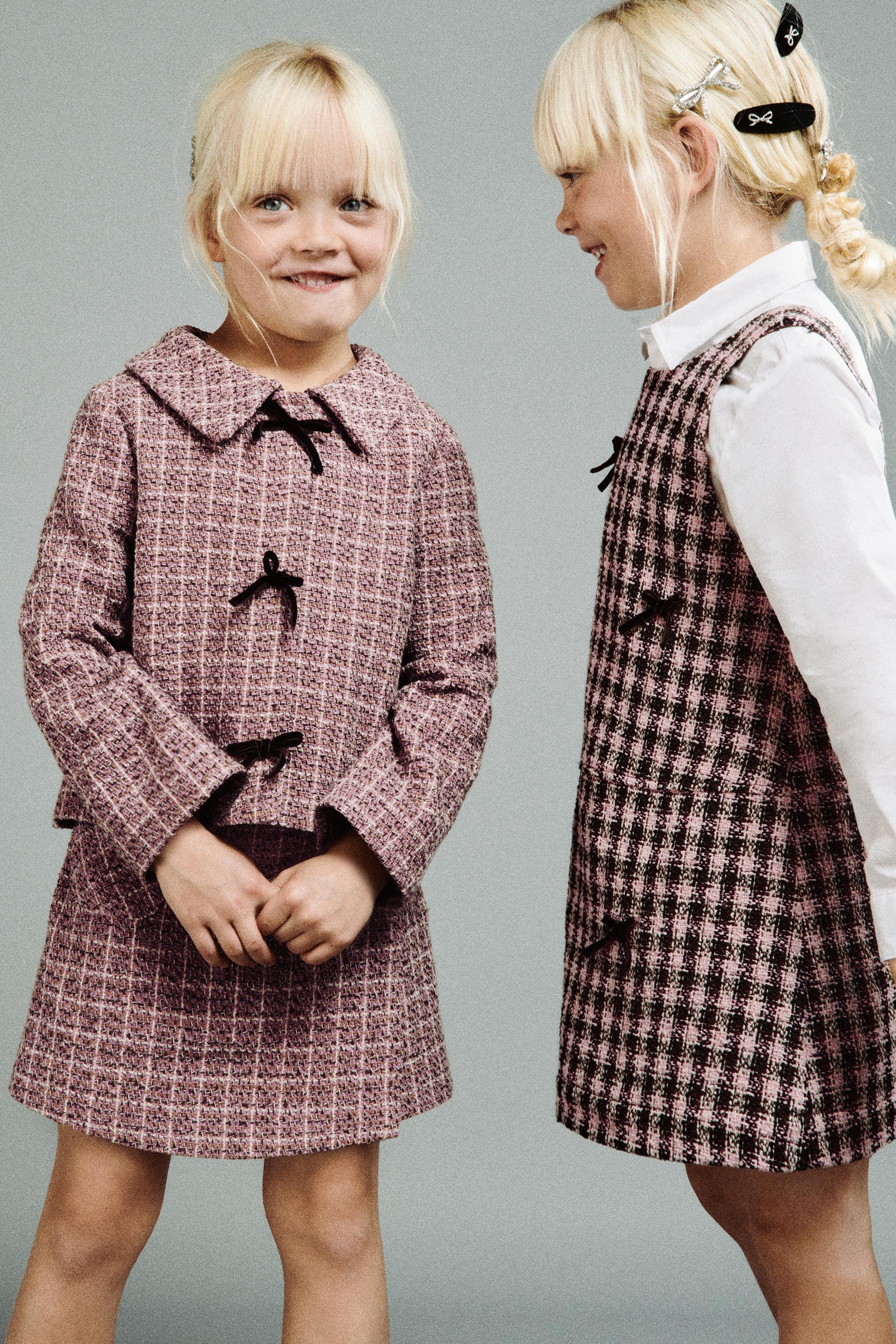 TEXTURED PLAID JACKET WITH VELVET BOWS